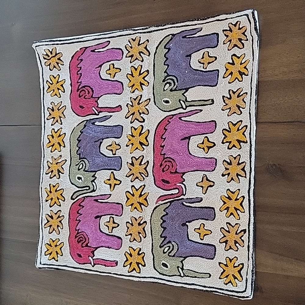 Hand stitched pillow cover - Elephants